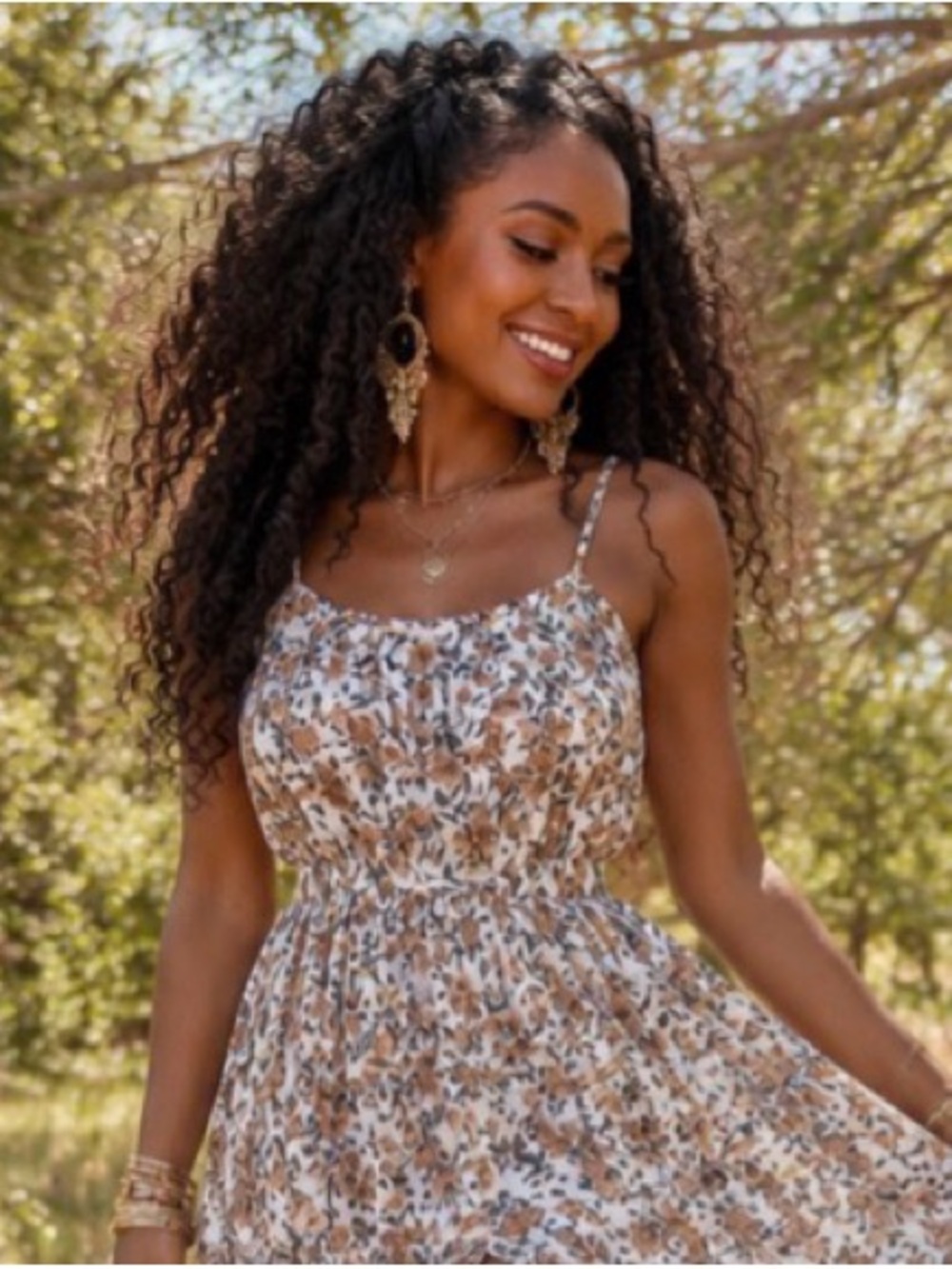 Sunlit Floral Tiered Maxi Dress in White and Tan - Picture 3 of 13